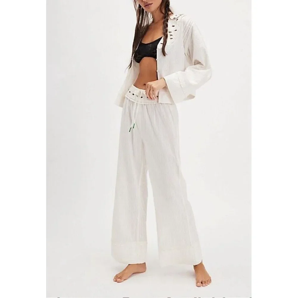 Free People 2 Pc Sweet as Roses‎ Valentines Boho Lounge Set Sage Sz Small New